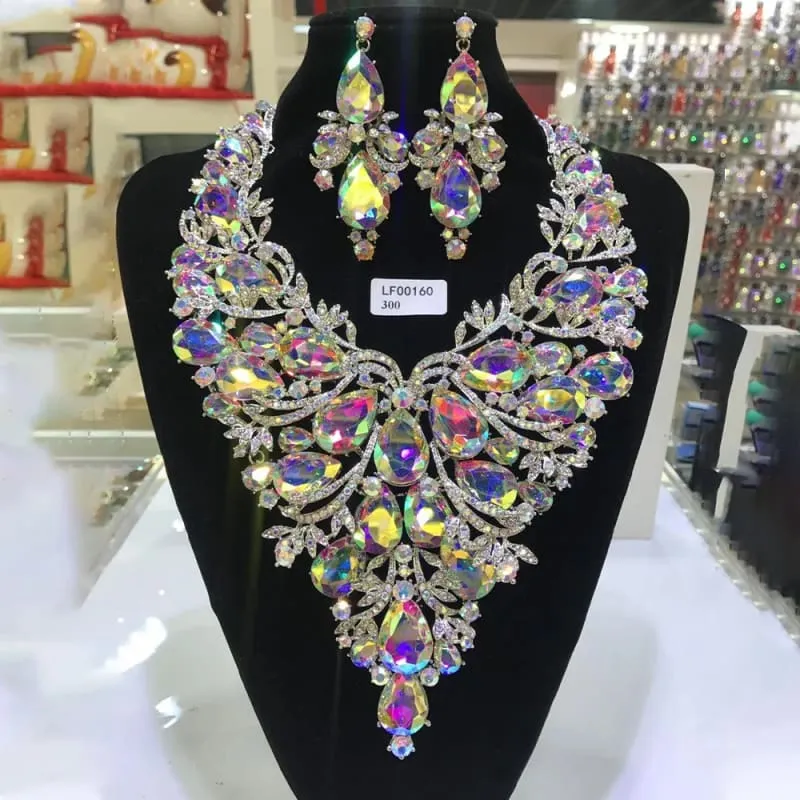 Rhinestone Drop Necklace and Earrings Set for Drag Queens Large