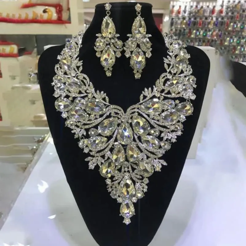 Rhinestone Drop Necklace and Earrings Set for Drag Queens Large