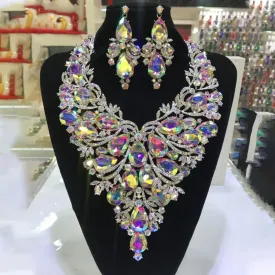 Rhinestone Drop Necklace and Earrings Set for Drag Queens Large