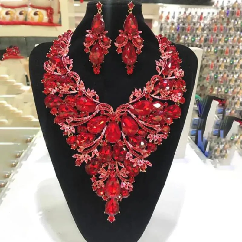 Rhinestone Drop Necklace and Earrings Set for Drag Queens Large