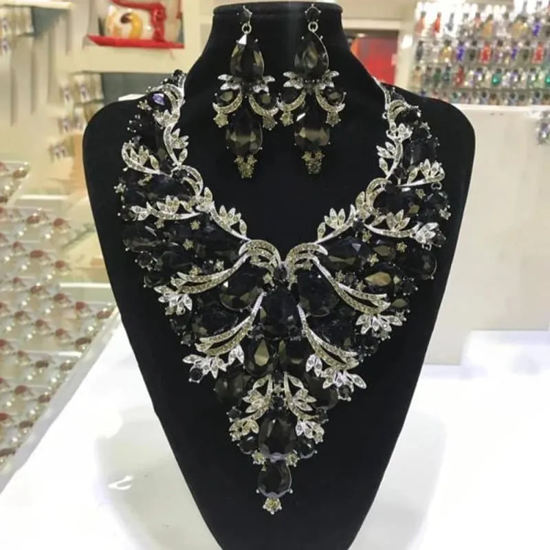 Rhinestone Drop Necklace and Earrings Set for Drag Queens Large