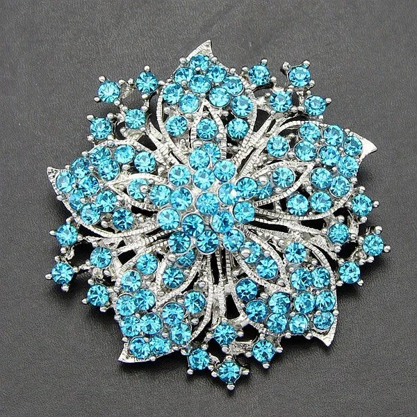 Rhinestone Flower Brooch Gold or Silver BR-772