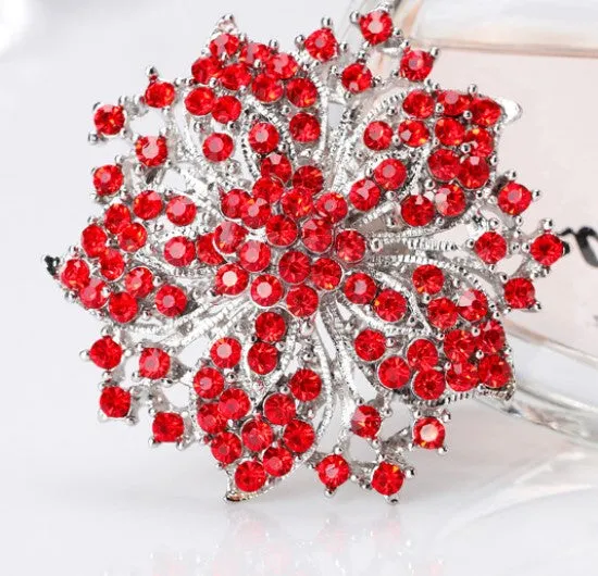 Rhinestone Flower Brooch Gold or Silver BR-772