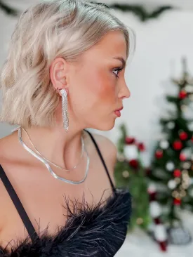 Rhinestone Fringe Tassel Earrings, Silver
