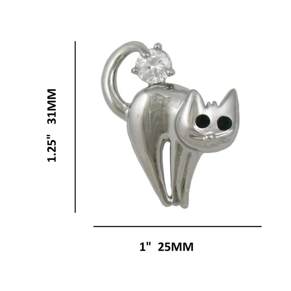 Scaredy Cat with Green Crystal Eyes Brooch Pin - PRC803