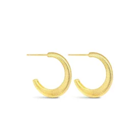 Scarlet Ribbed Crescent Gold Hoop