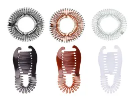 Set of 6 Women Lady Stretch Flexible Hair Combs Headband Interlocking Banana Clip Clincher Elongated Ponytail Holder and Full Circle Hair Comb Hair Hoop Hair Clip Spring Head Band with Deep Teeth