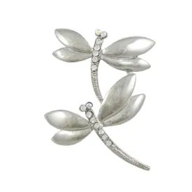 Silver Crystal Double Dragonflies Brooch Pin - PRI978D