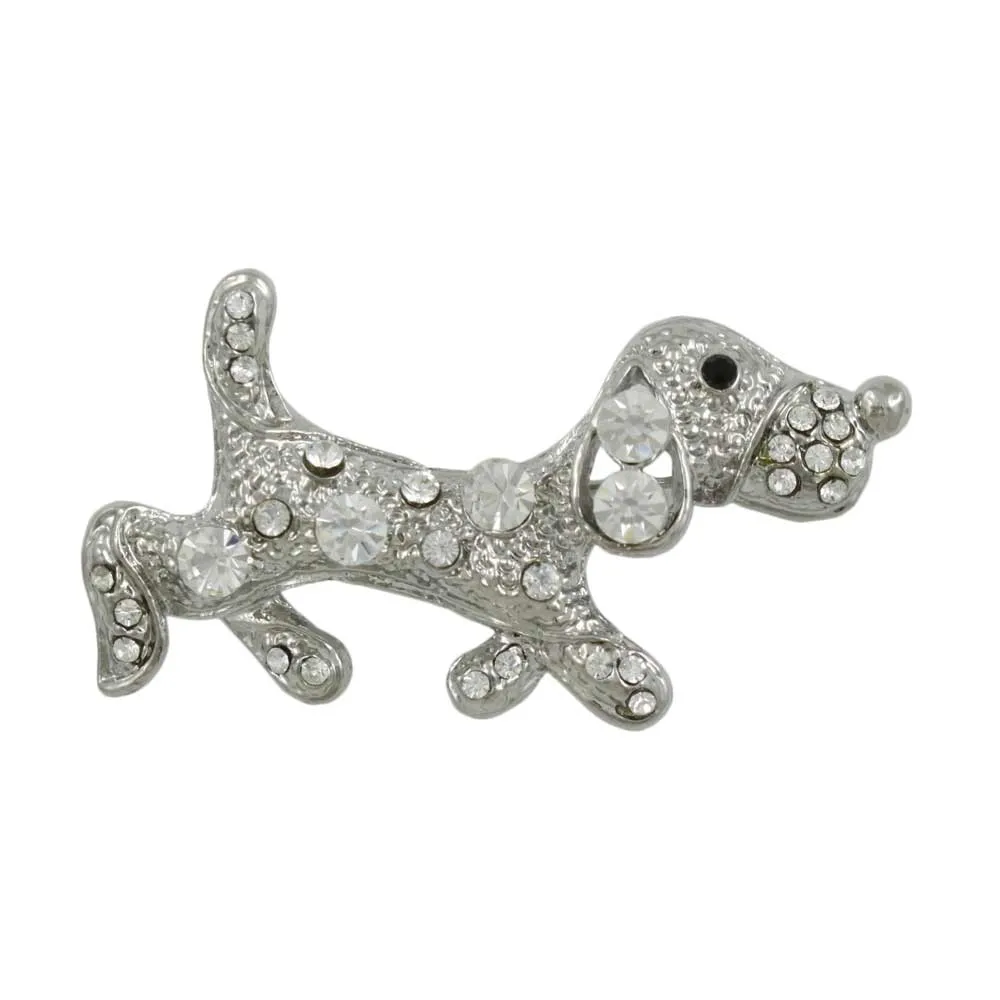 Silver with Crystals Strutting Beagle Dog Brooch Pin - PRD708