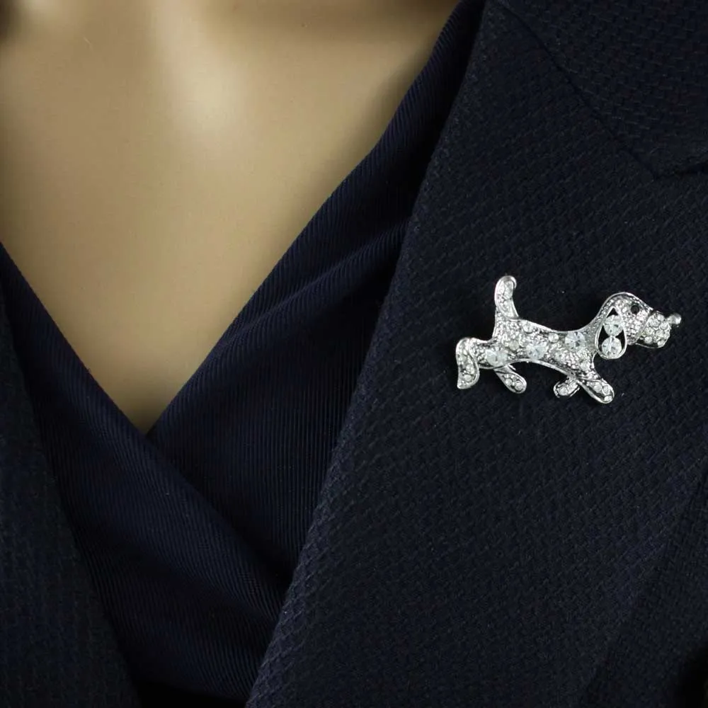 Silver with Crystals Strutting Beagle Dog Brooch Pin - PRD708