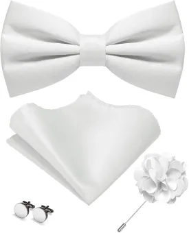 Solid Color Pre-tied Bow Tie and Pocket Square Cufflinks Lapel Pin Sets for Men 4PCS