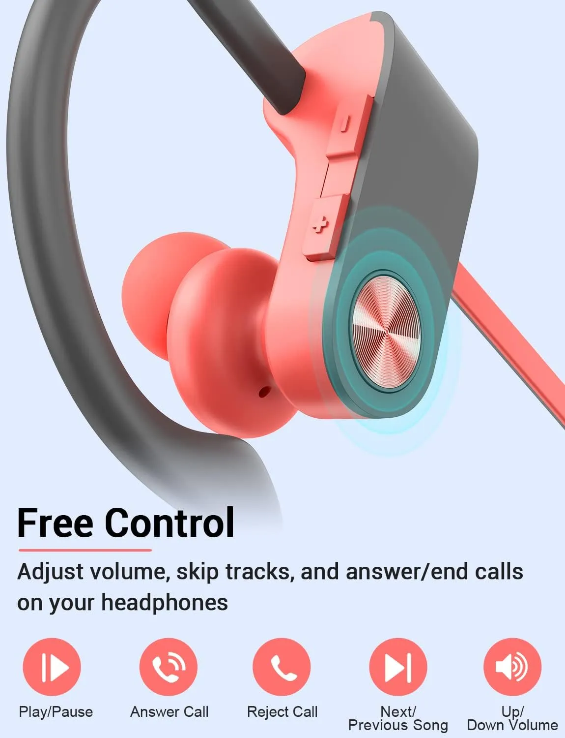 Stiive Bluetooth Headphones, Wireless Sports Earbuds IPX7 Waterproof with Mic, Stereo Sweatproof in-Ear Earphones, Noise Cancelling Headsets for Gym Running Workout, 16 Hours Playtime - PinkGrey