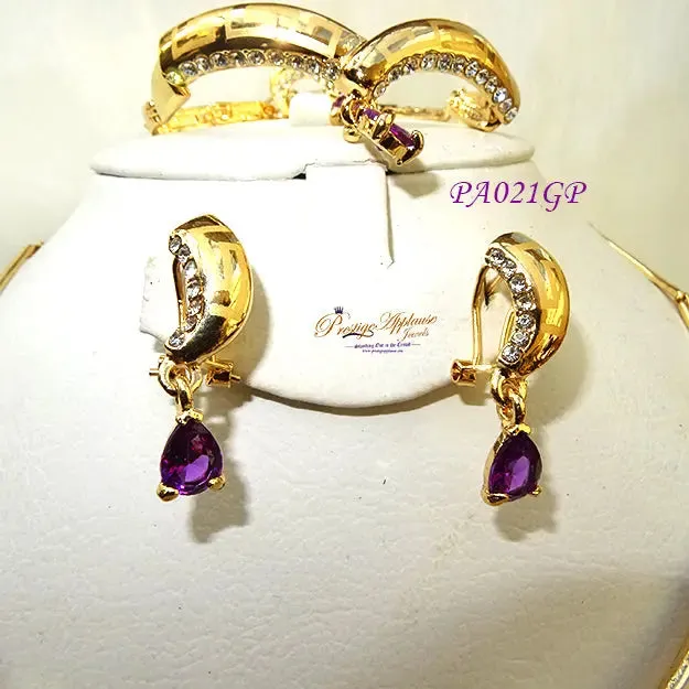 Stunning Purple Champagne Gold Plated Necklace Set - Perfect for Parties