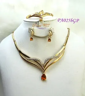 Stunning Purple Champagne Gold Plated Necklace Set - Perfect for Parties