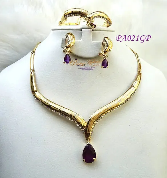 Stunning Purple Champagne Gold Plated Necklace Set - Perfect for Parties