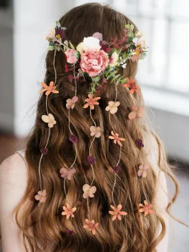 SWEETV Flower Bridal Hair Comb Rustic Wedding Hair Vine Headband Boho Wreath Tassel Hoop Floral Headpiece Party Photos Costume Crown Cosplay Accessories