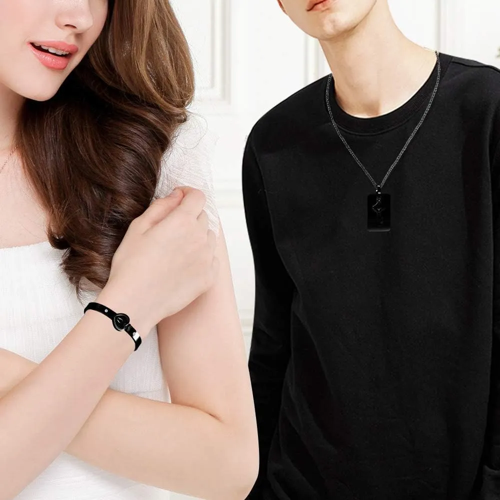 Uloveido Rose Gold Plated Titanium Matching Puzzle Couple Heart Lock Bracelet and Key Pendant Necklace for Men and Women