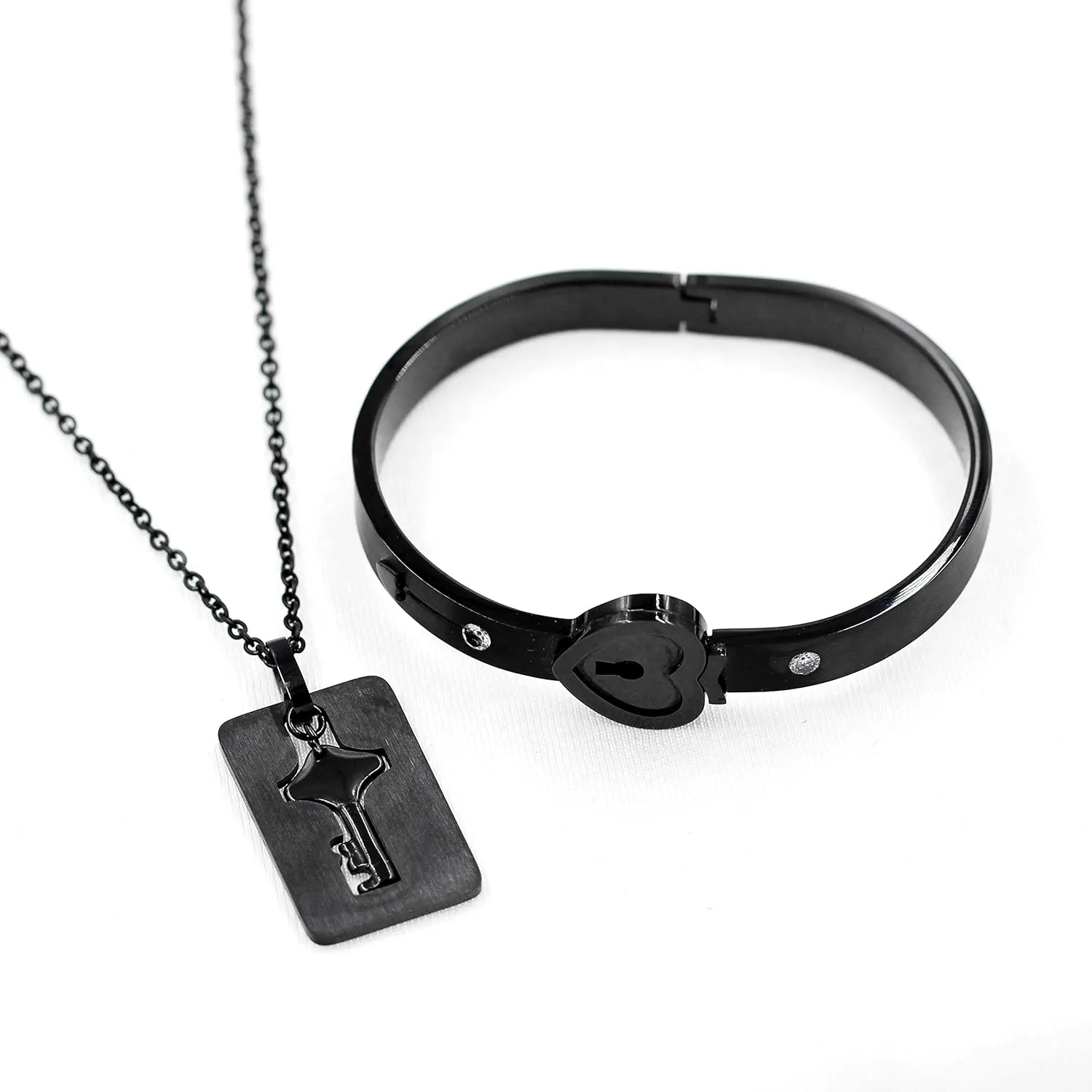 Uloveido Rose Gold Plated Titanium Matching Puzzle Couple Heart Lock Bracelet and Key Pendant Necklace for Men and Women