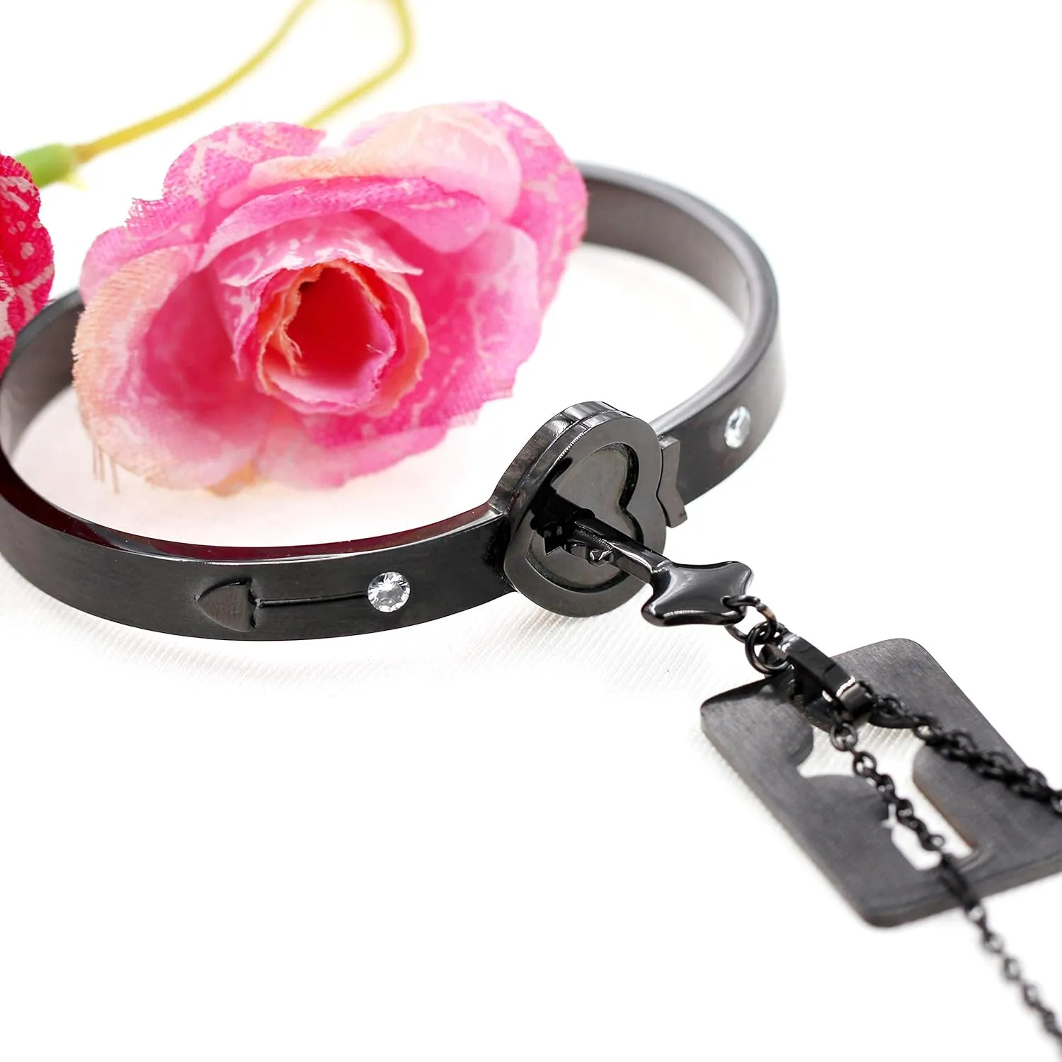 Uloveido Rose Gold Plated Titanium Matching Puzzle Couple Heart Lock Bracelet and Key Pendant Necklace for Men and Women