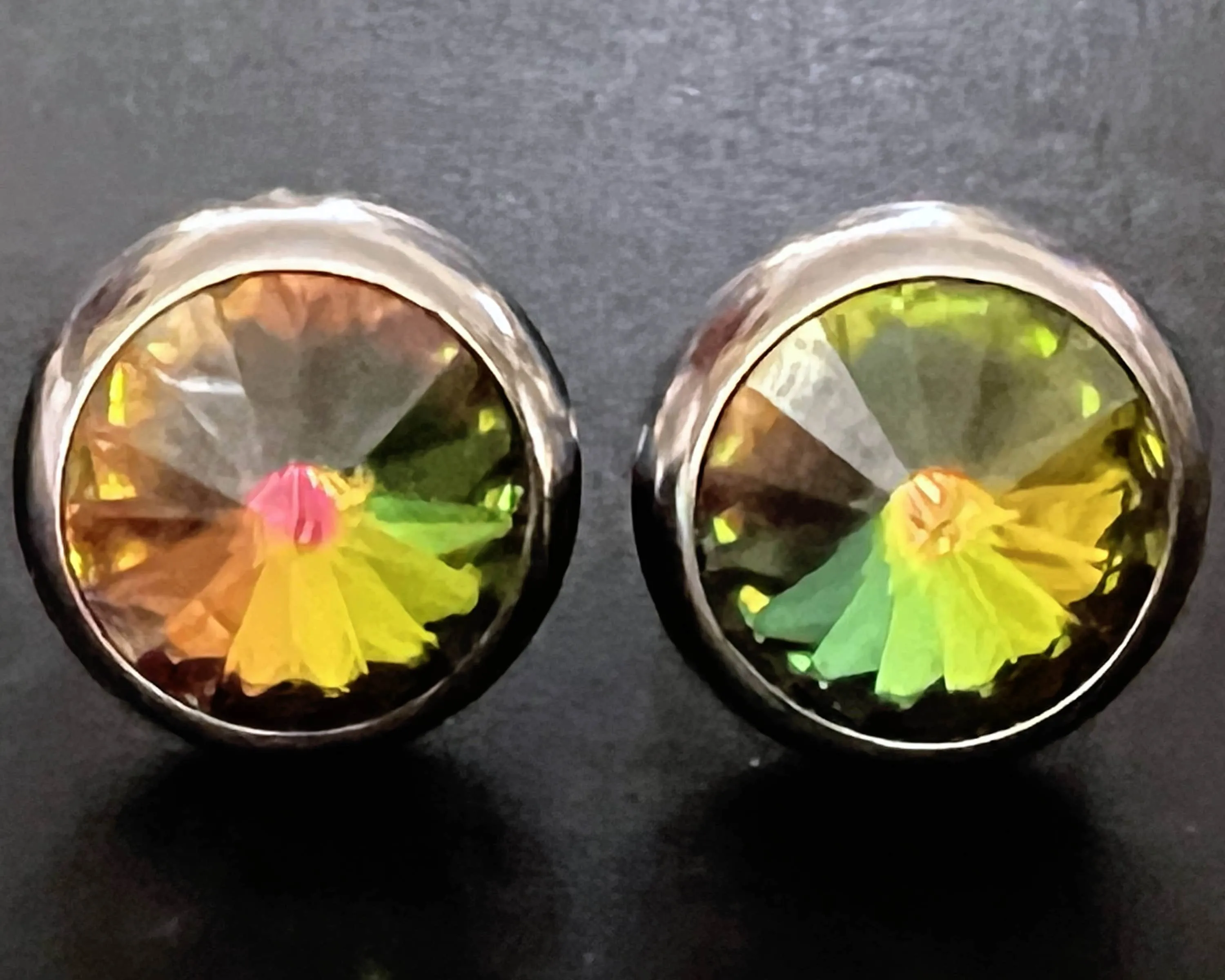 Vintage Watermelon Rivoli Cufflinks Silver Tone Setting