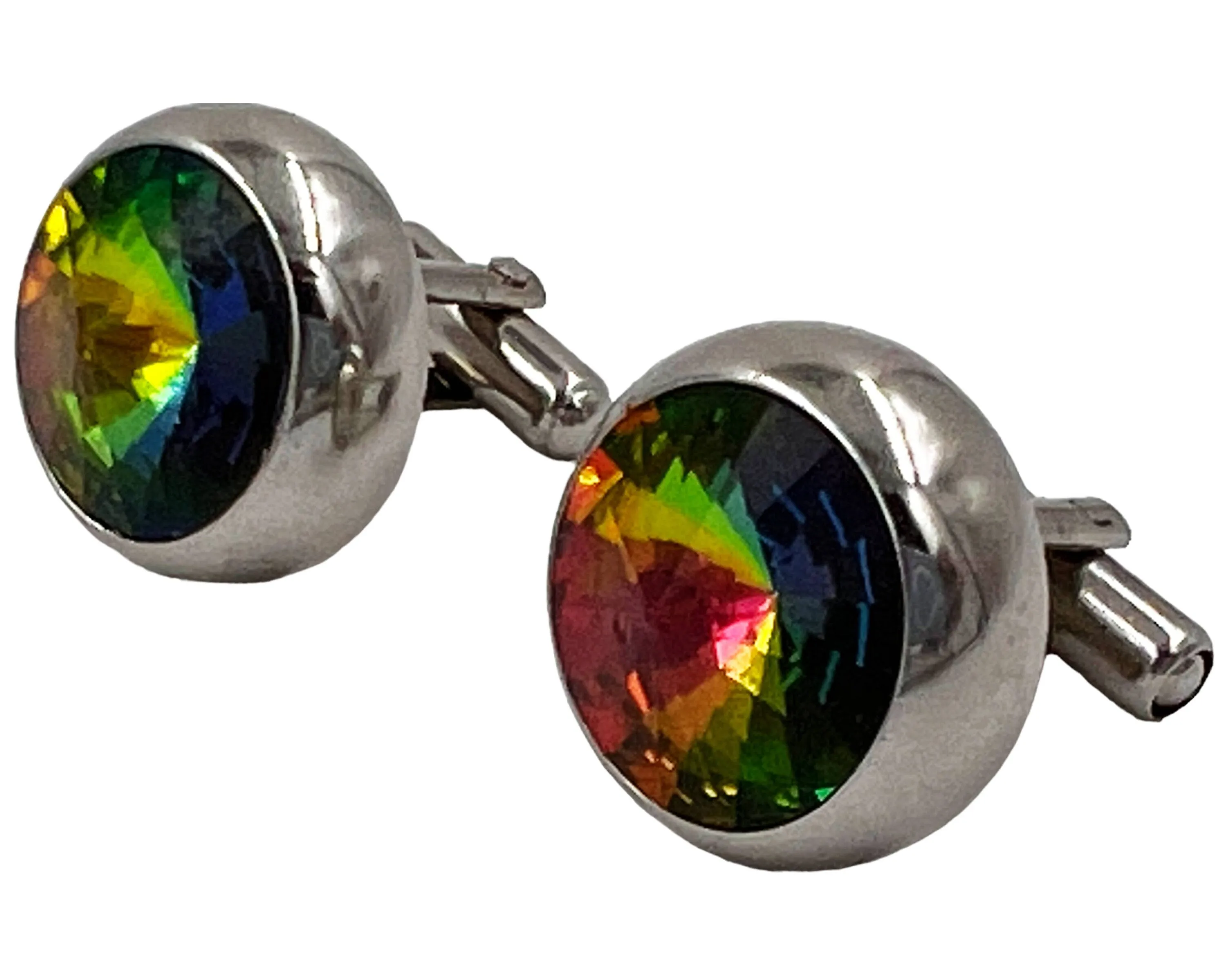 Vintage Watermelon Rivoli Cufflinks Silver Tone Setting