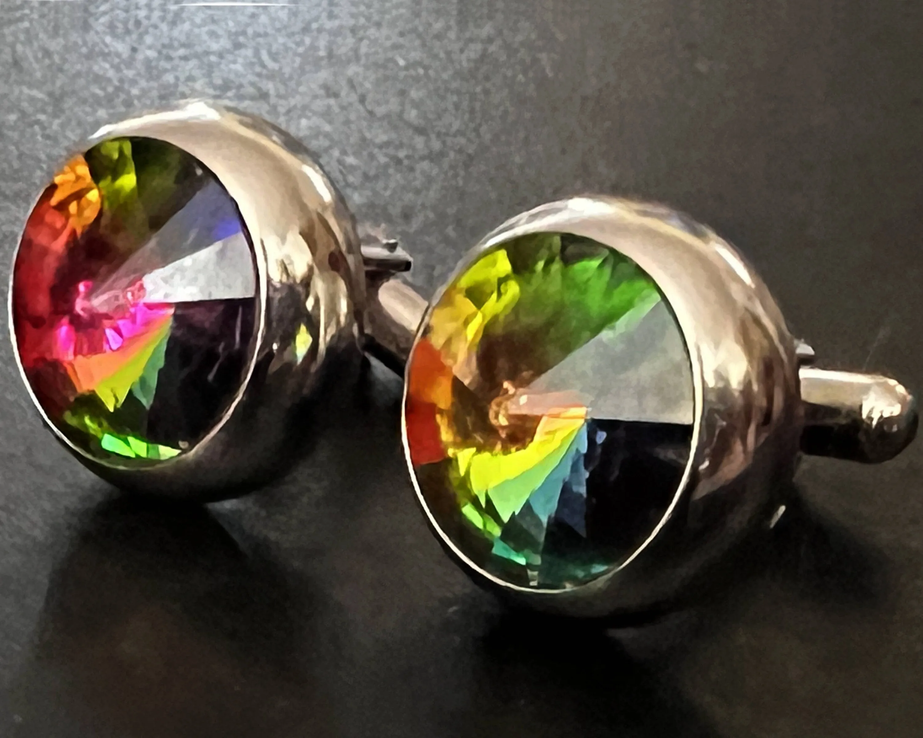 Vintage Watermelon Rivoli Cufflinks Silver Tone Setting