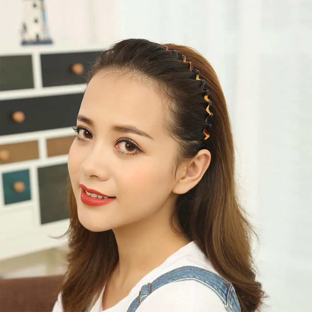 Wavy Headbands Plastic Skinny Thin Non-Slip Flexible Hair Bands Simple Hoops Hair Accessories for Women 2 Pack (Tortoise Shell, Ivory)