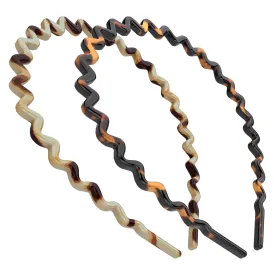 Wavy Headbands Plastic Skinny Thin Non-Slip Flexible Hair Bands Simple Hoops Hair Accessories for Women 2 Pack (Tortoise Shell, Ivory)