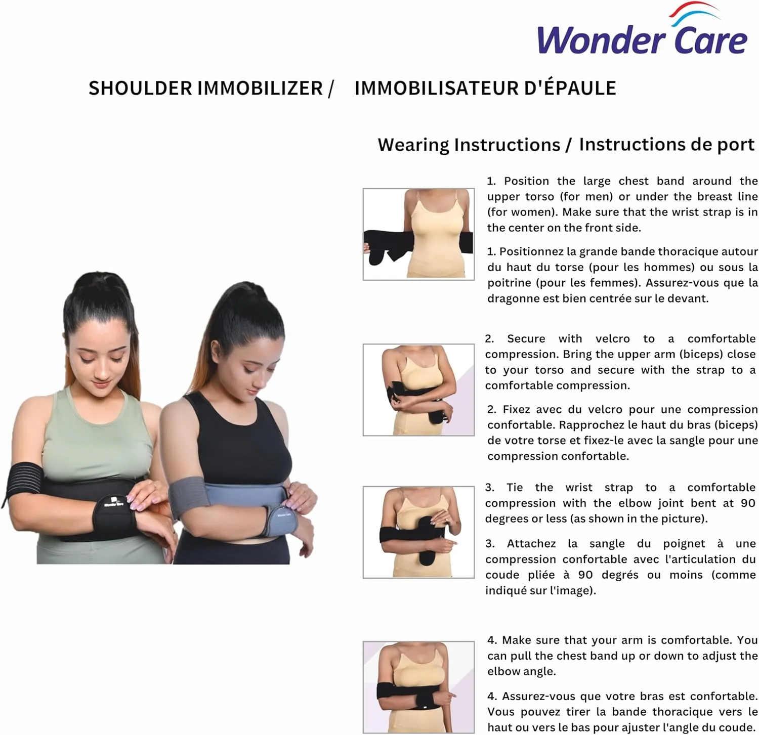 WC shoulder support brace arm slings shoulder immobilizer, youth shoulder brace- Shoulder stabilizer Compression Brace rotator cuff surgery sling, left-right arm sling-Size4 (41-45) inches
