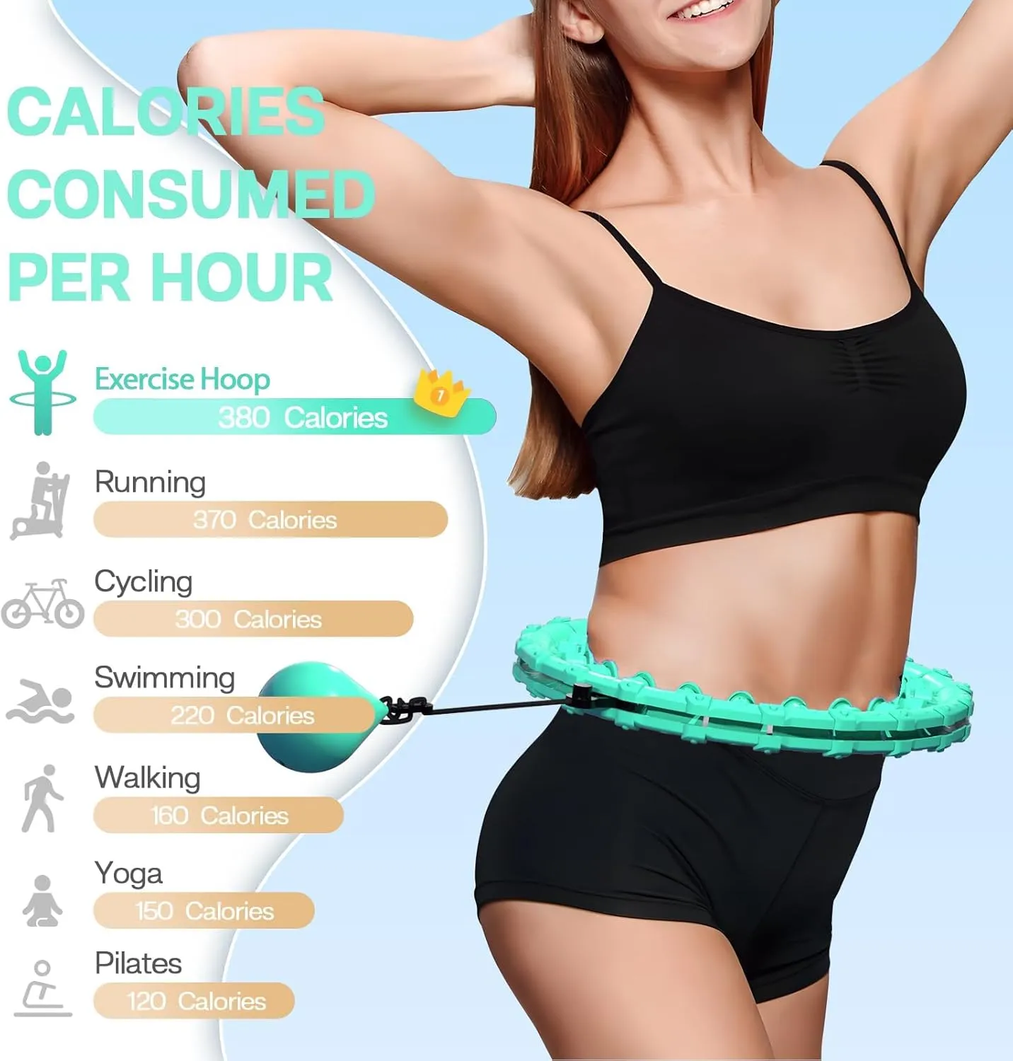 Weighted Hula Infinity Fitness Hoop for Adult Weight Loss, 2 in 1 Smart Fitness Workout Hula Circle Hoops with 27 Detachable Knots, Exercise Fit Hoop Suitable for Women and Beginners