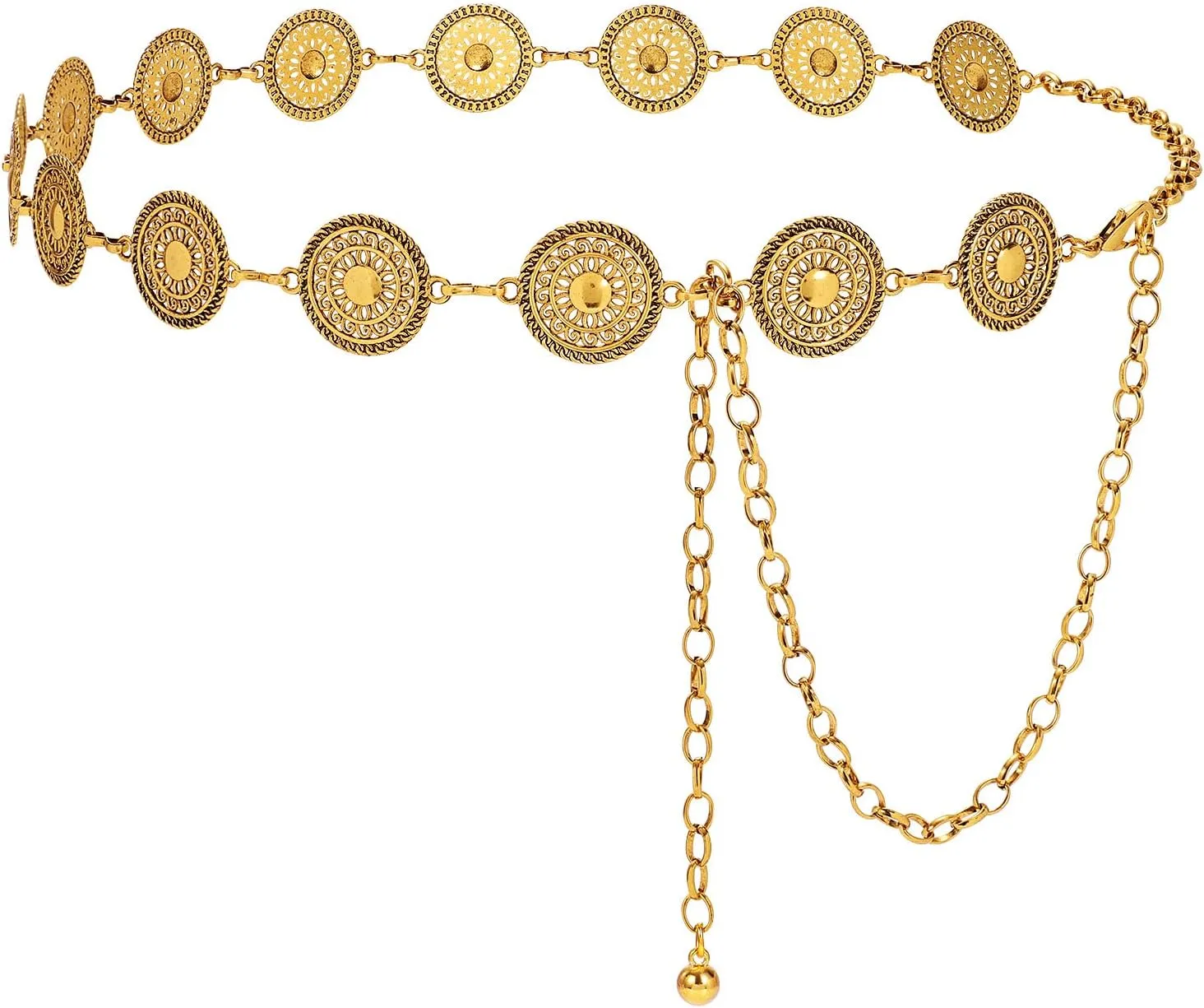 WERFORU Women Gold Silver Metal Concho Chain Belt Western Cowgirl Country Boho Waist Belt for Dress Jeans