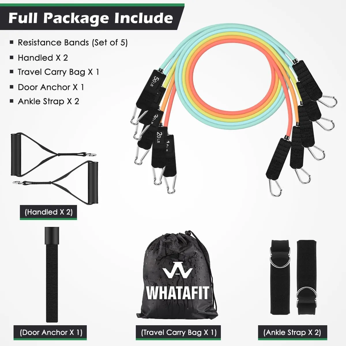 WHATAFIT Resistance Bands, Exercise BandsResistance Bands for Working Out, Work Out Bands with Handles for Men and Women Fitness, Strength Training Home Gym Equipment