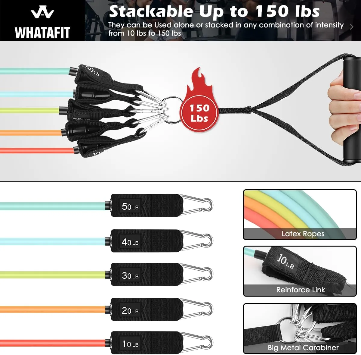 WHATAFIT Resistance Bands, Exercise BandsResistance Bands for Working Out, Work Out Bands with Handles for Men and Women Fitness, Strength Training Home Gym Equipment