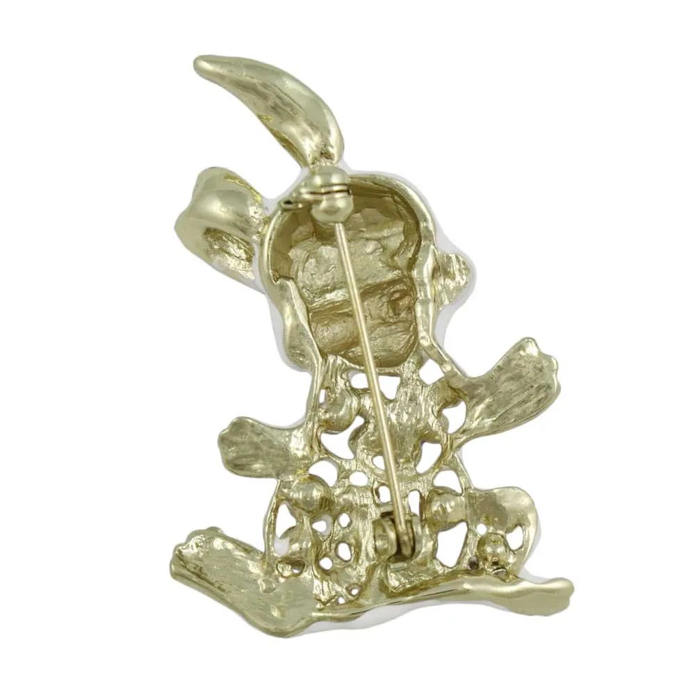 White Enamel Jeweled Belly Easter Bunny Brooch Pin - PRA512B