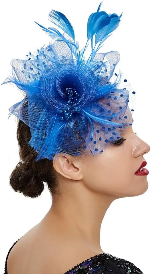 Women Fascinator Feather Flower Hair Clip Pin Brooch Corsage for Bridal Hairband Derby Hat Cocktail Party Wedding