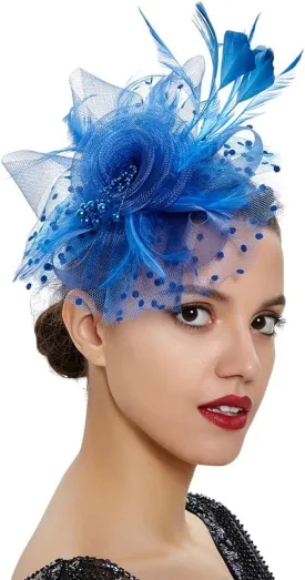 Women Fascinator Feather Flower Hair Clip Pin Brooch Corsage for Bridal Hairband Derby Hat Cocktail Party Wedding