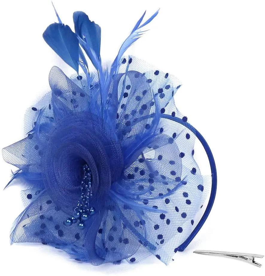 Women Fascinator Feather Flower Hair Clip Pin Brooch Corsage for Bridal Hairband Derby Hat Cocktail Party Wedding