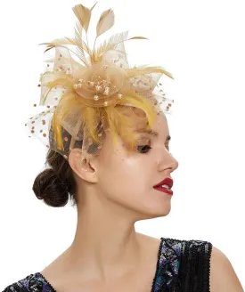 Women Fascinator Feather Flower Hair Clip Pin Brooch Corsage for Bridal Hairband Derby Hat Cocktail Party Wedding