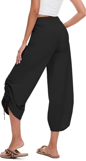 Women's 25" Wide Leg Beach Pants High Waisted Swim Capris Baggy Summer Travel Pant Quick Dry Flowy Cropped Bottoms