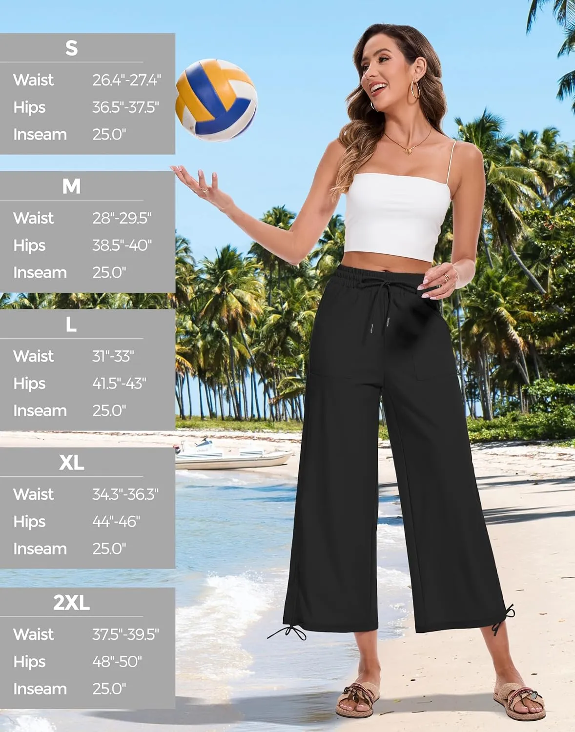 Women's 25" Wide Leg Beach Pants High Waisted Swim Capris Baggy Summer Travel Pant Quick Dry Flowy Cropped Bottoms