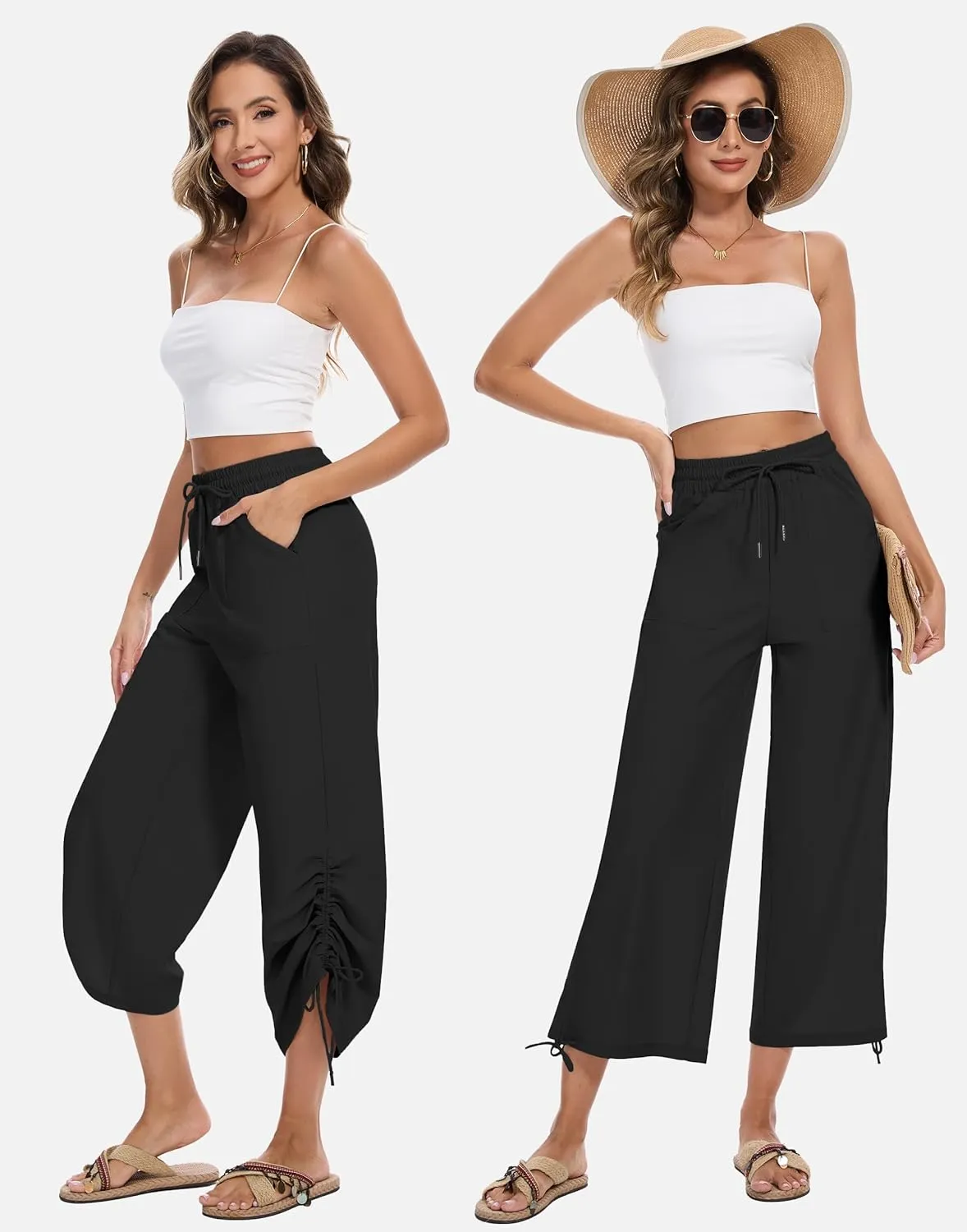 Women's 25" Wide Leg Beach Pants High Waisted Swim Capris Baggy Summer Travel Pant Quick Dry Flowy Cropped Bottoms