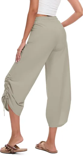 Women's 25" Wide Leg Beach Pants High Waisted Swim Capris Baggy Summer Travel Pant Quick Dry Flowy Cropped Bottoms