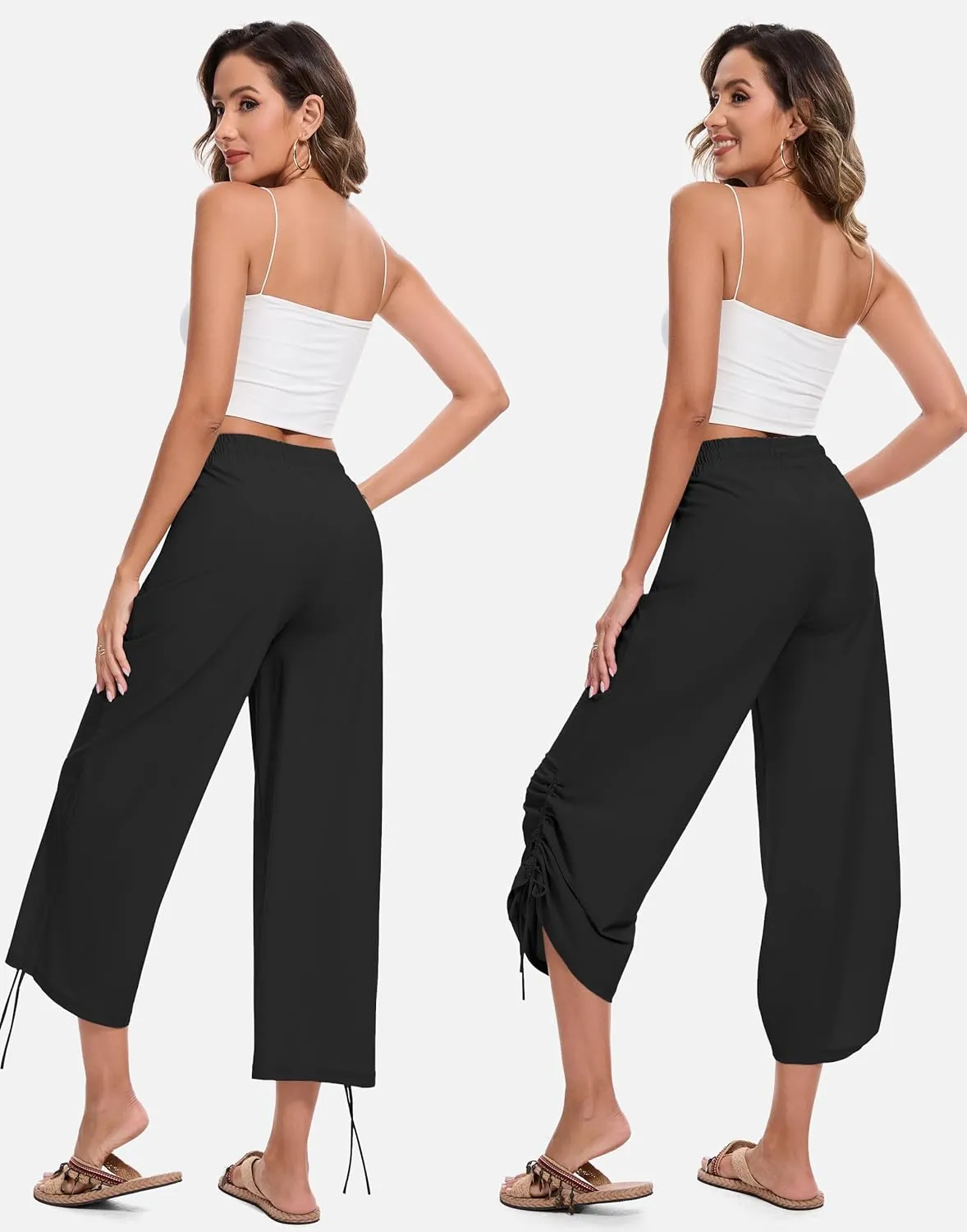 Women's 25" Wide Leg Beach Pants High Waisted Swim Capris Baggy Summer Travel Pant Quick Dry Flowy Cropped Bottoms