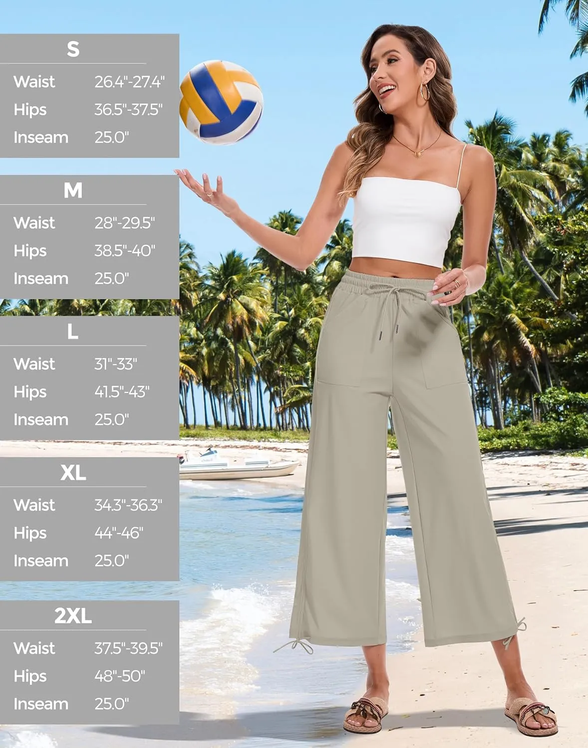 Women's 25" Wide Leg Beach Pants High Waisted Swim Capris Baggy Summer Travel Pant Quick Dry Flowy Cropped Bottoms