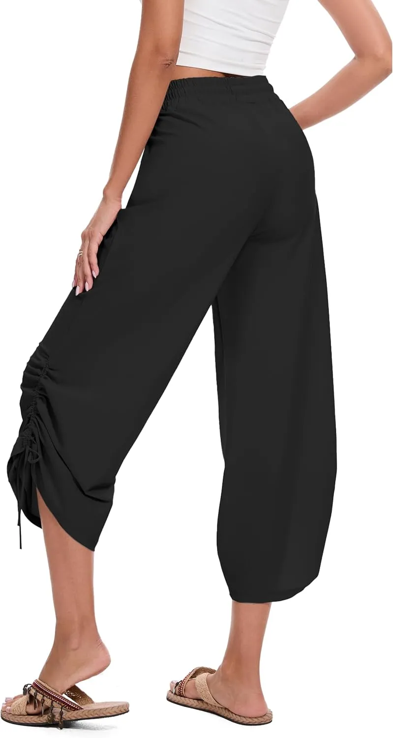 Women's 25" Wide Leg Beach Pants High Waisted Swim Capris Baggy Summer Travel Pant Quick Dry Flowy Cropped Bottoms