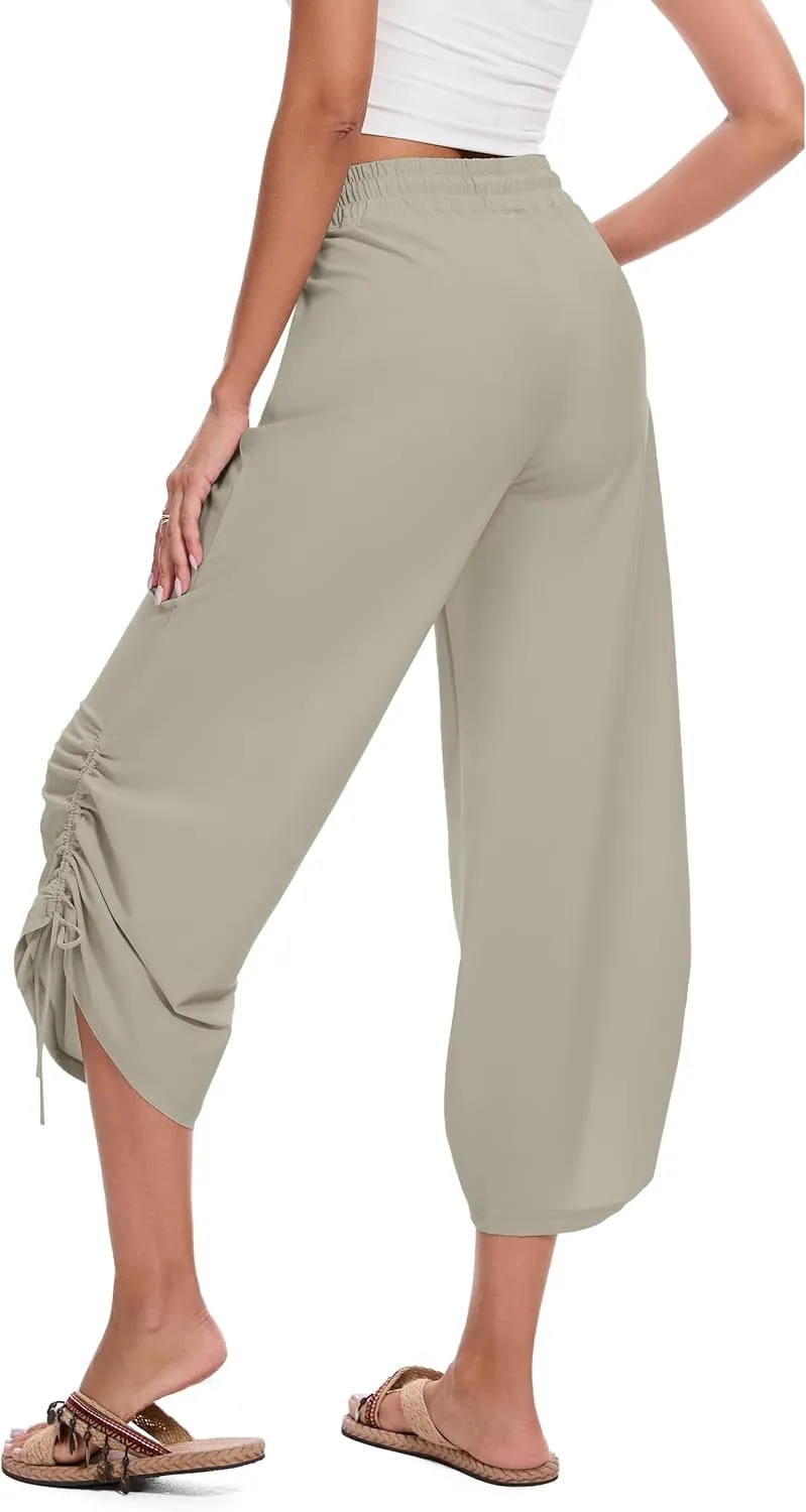 Women's 25" Wide Leg Beach Pants High Waisted Swim Capris Baggy Summer Travel Pant Quick Dry Flowy Cropped Bottoms