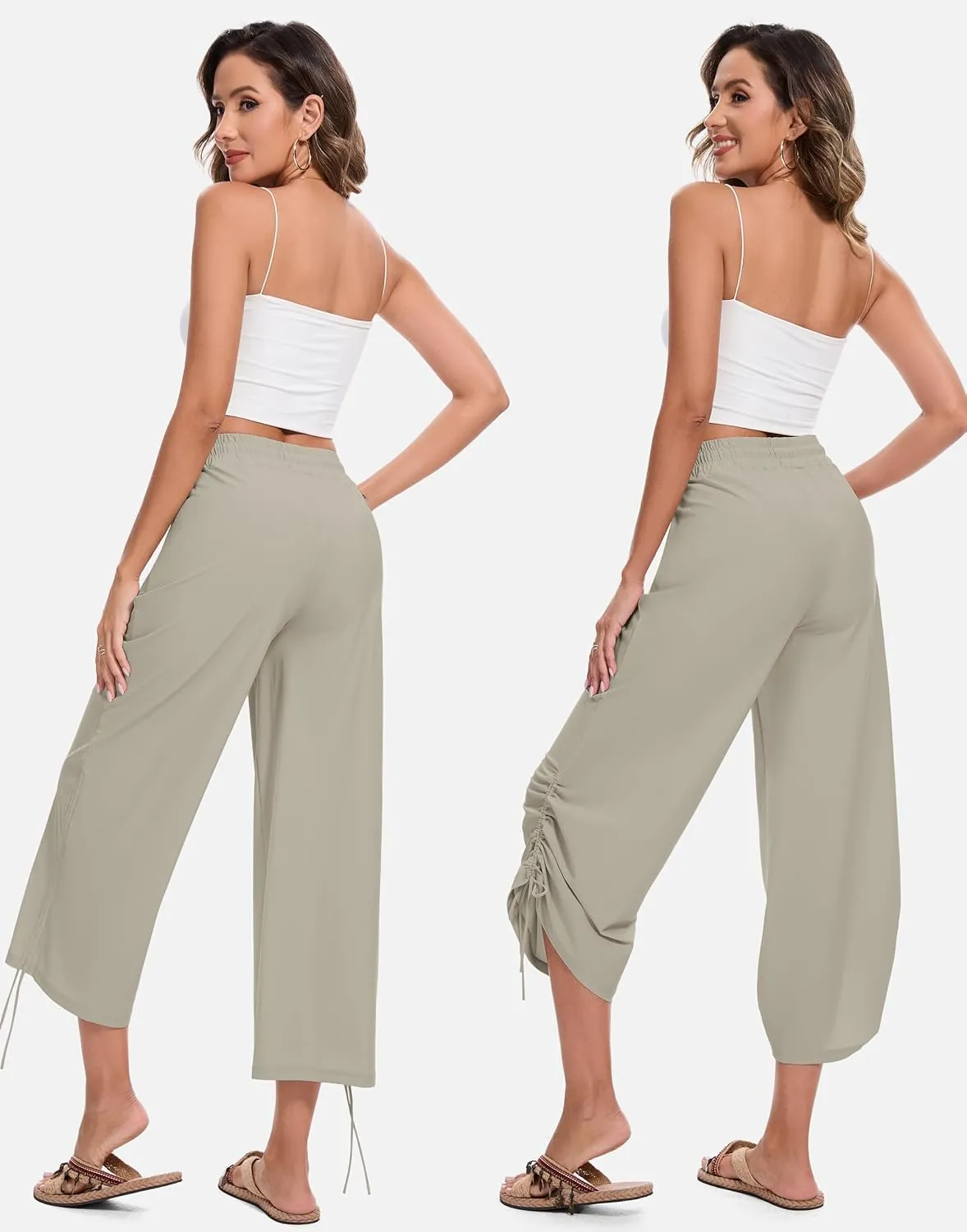 Women's 25" Wide Leg Beach Pants High Waisted Swim Capris Baggy Summer Travel Pant Quick Dry Flowy Cropped Bottoms