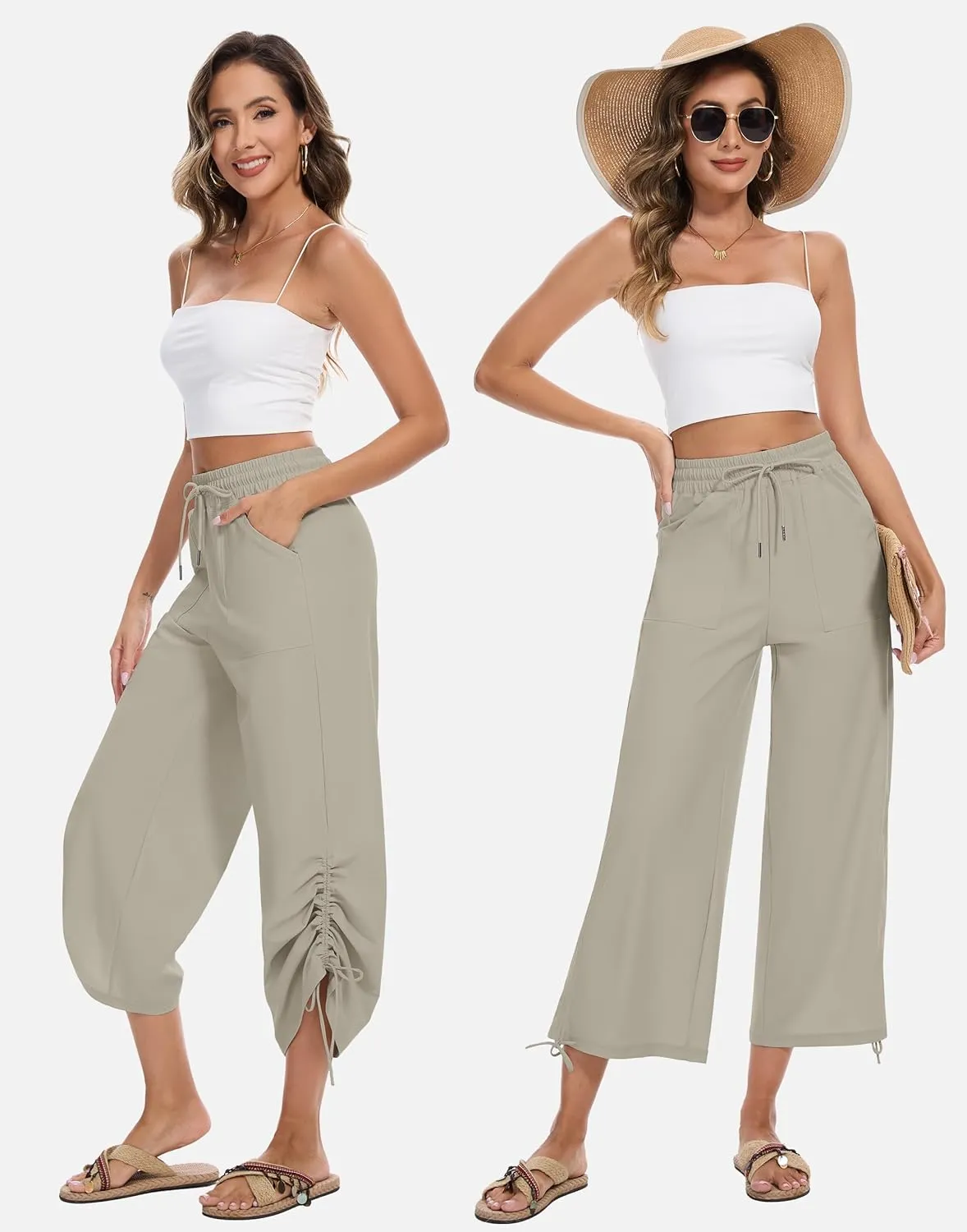 Women's 25" Wide Leg Beach Pants High Waisted Swim Capris Baggy Summer Travel Pant Quick Dry Flowy Cropped Bottoms