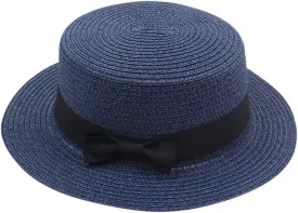 Womens Sun Hat Classic Fedora Hat Flat Top Hat Pork Pie Hat Wide Brim Church Cap for Women and Men