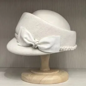 Women’s Wool Felt Cloche-Style Beret with Braid and Bow Accents